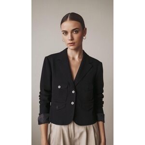 Martin + Osa Women's Black Pockets Buttons Back Peplum Textured Blazer Size M